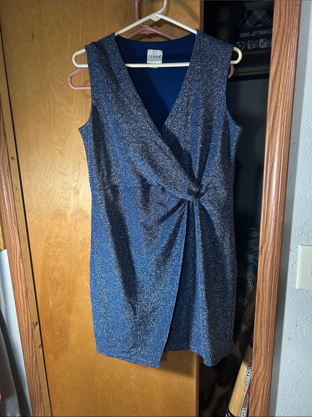 Serra Sparkling Dark Blue Twist-Front Mini Dress